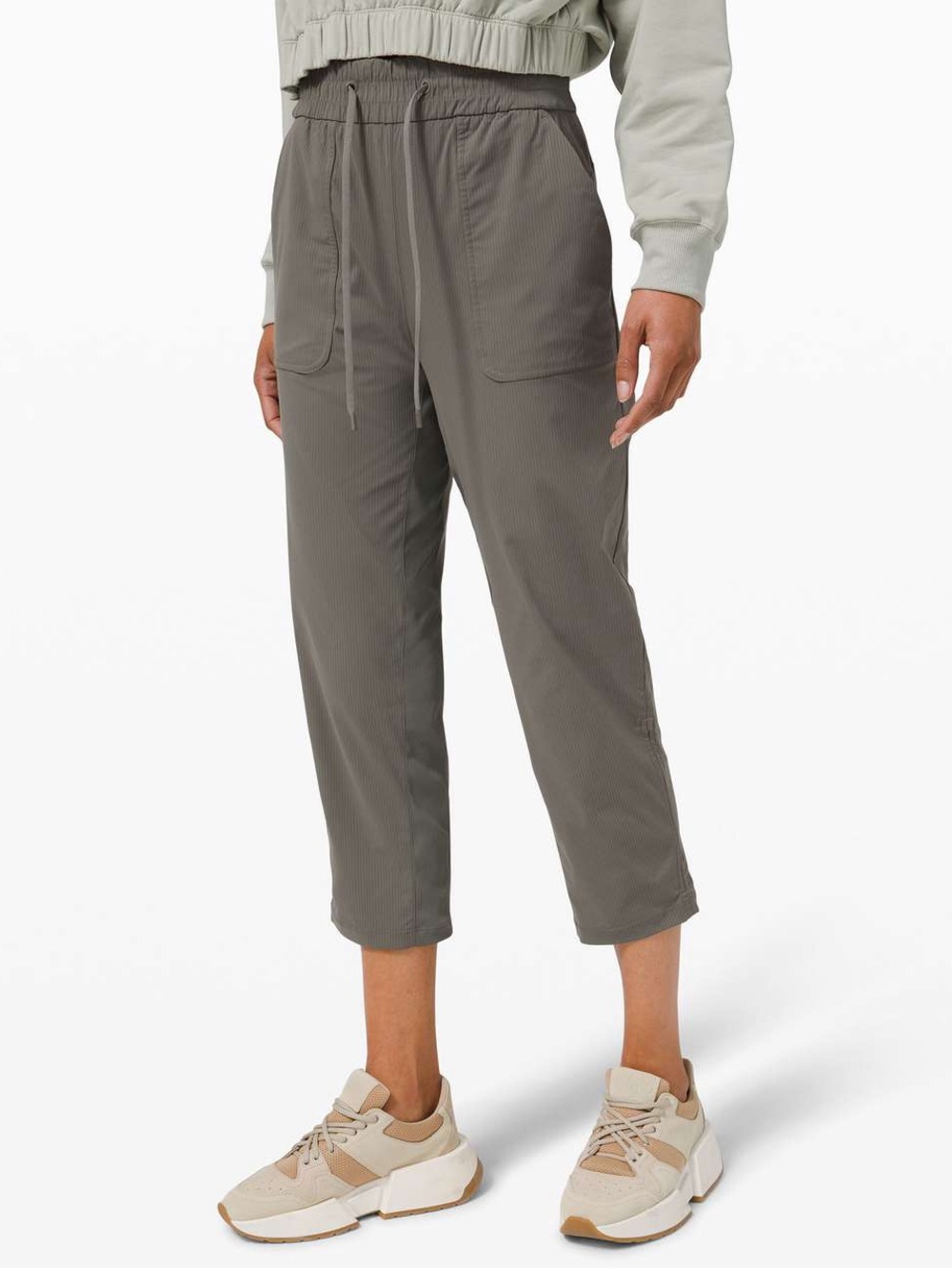 Lululemon Sz 14 Beyond The Studio Grey Sage Cropped Athleisure Outdoor Pants